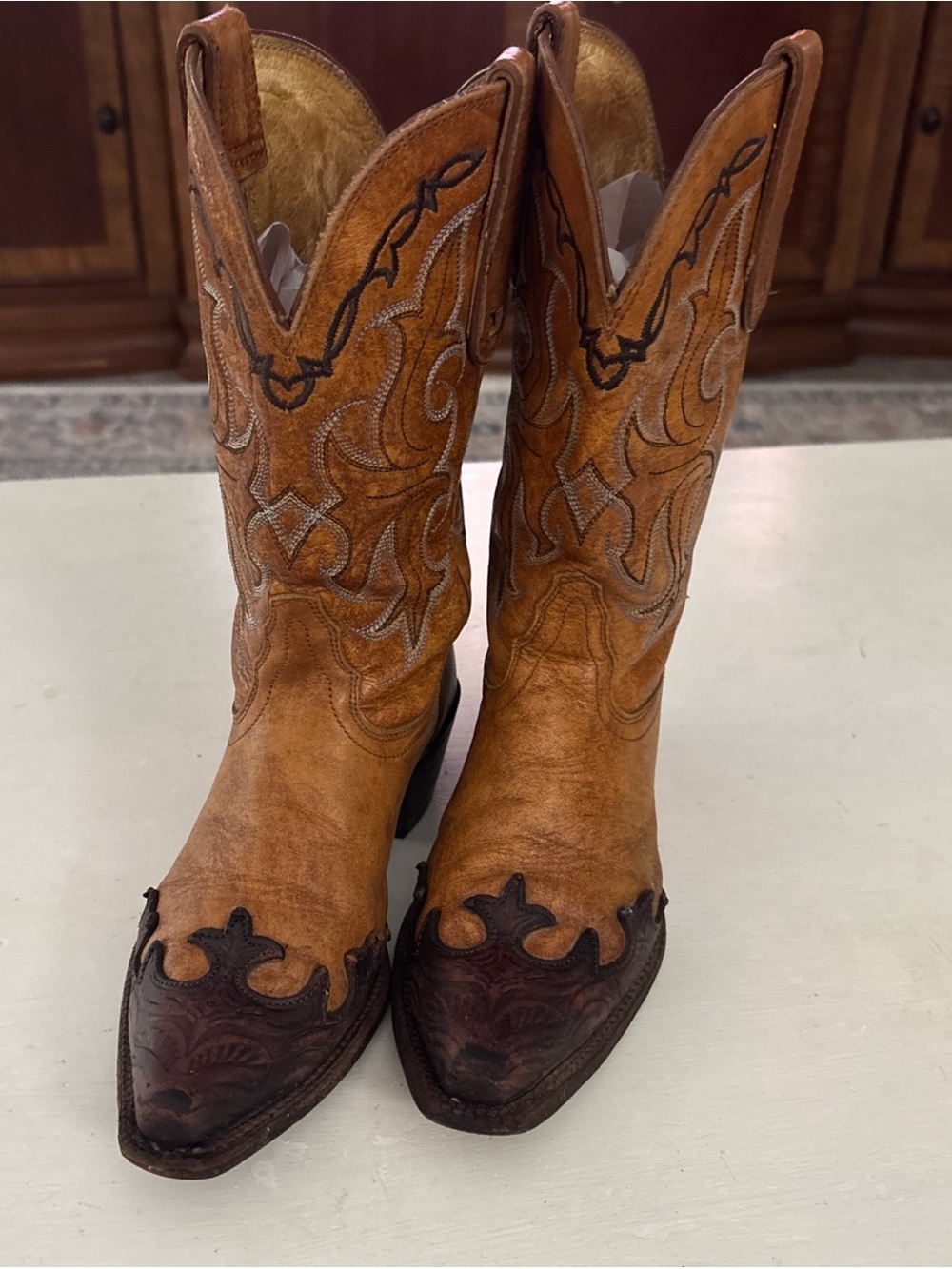 Tony Lama Size 6B Women's Tan & Brown Western Leather Cowboy Boots